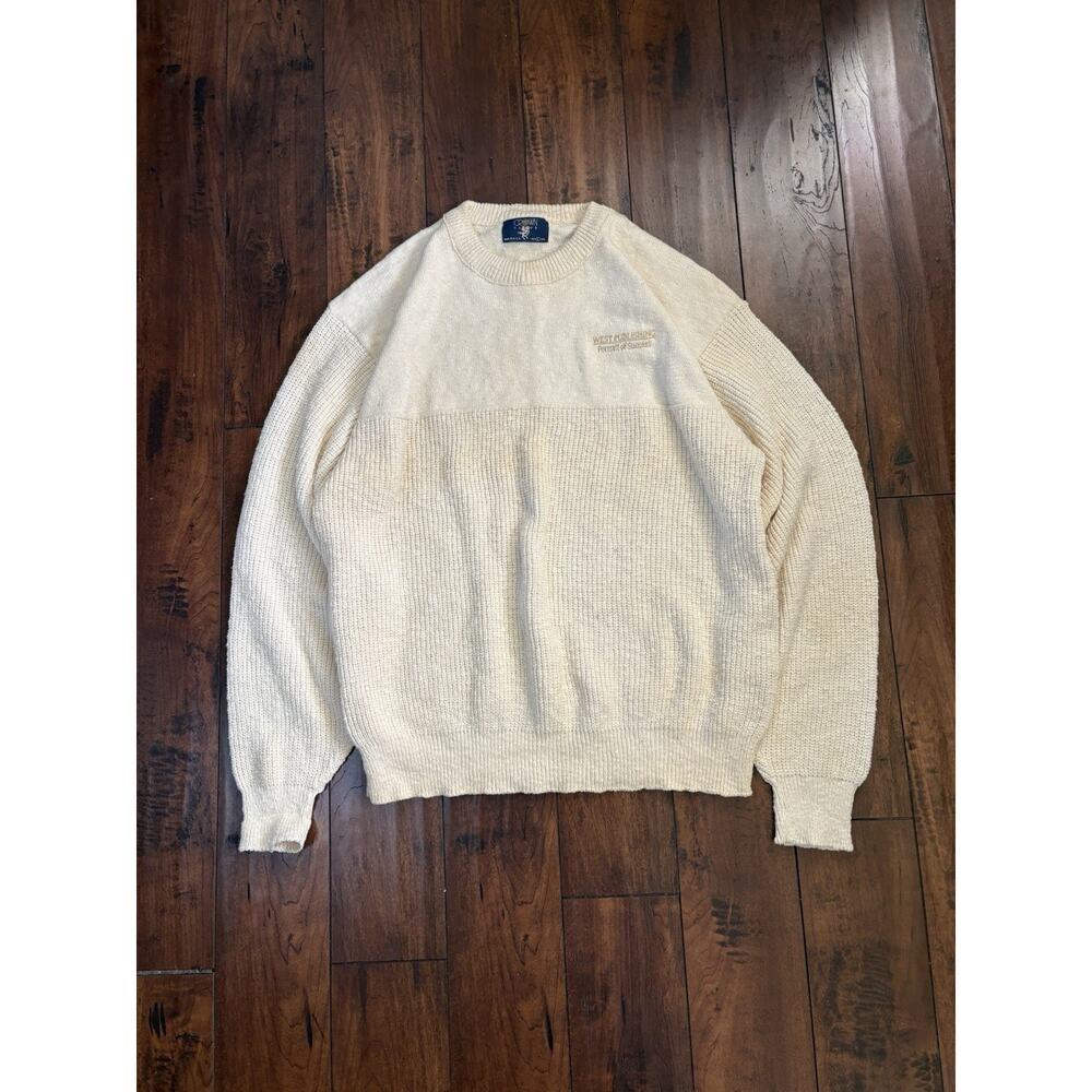 Vintage 90s Crown Club Made In USA Mens L Cream Knit Grandpacore Chunky Sweater